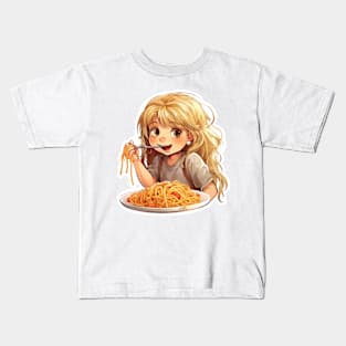 Cute Girl Eating Spaghetti Kids T-Shirt